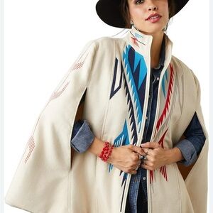 NWT ARIAT Cream Cape with Blue and Red Accents L